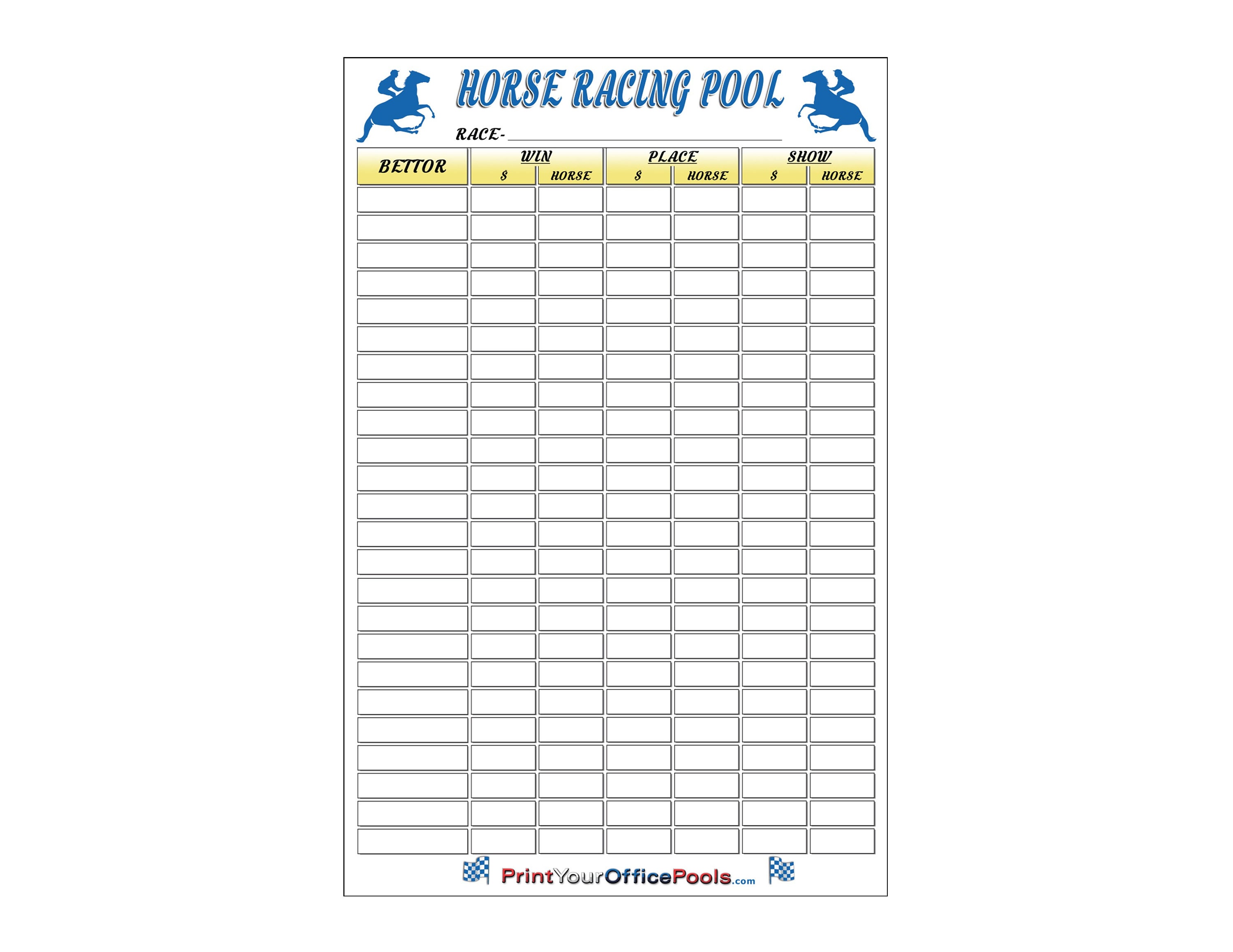 22 X 34 Erasable Chart Win Place Show Horse Betting Pool for Kentucky