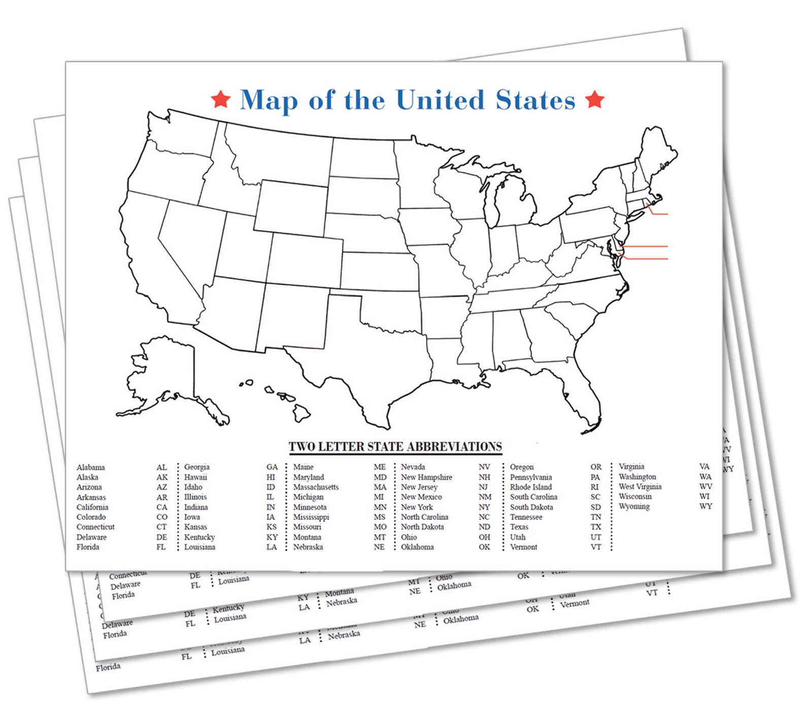 Blank 50 United States Map Poster 10 Pack Usa Us Etsy