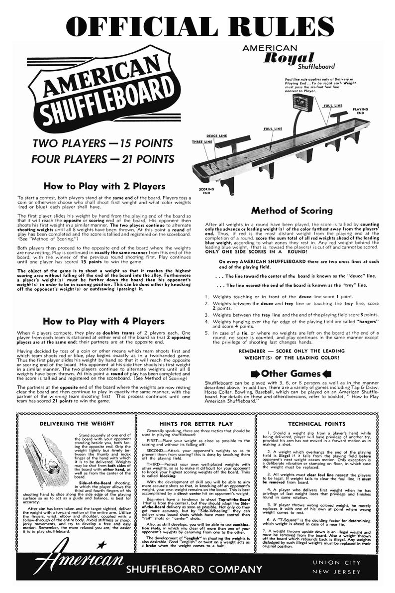 American Table Shuffleboard Rules & Hints for Better Play Poster Framed Art Great Gift for Your