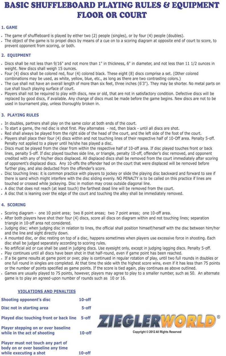 Large Laminated Outdoor Shuffleboard Rules Regulations Image 0