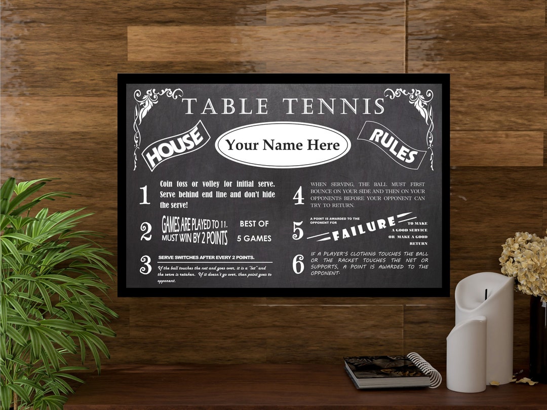 Personalized Vintage Chalkboard Looking Table Tennis Ping Pong Rules