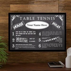 Personalized Vintage Chalkboard Looking Table Tennis Ping Pong Rules Poster - Personalized With Your Name! Great Gift Idea!