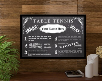 Personalized Vintage Chalkboard Looking Table Tennis Ping Pong Rules Poster - Personalized With Your Name! Great Gift Idea!