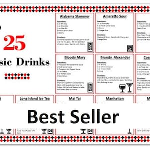 Poster di ricette di cocktail miscelati stampabili - 25 drink per casa o feste - Margaritas alla vecchia maniera e altro ancora! - Download digitale
