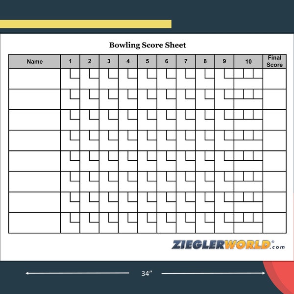 Reusable Bowling Scorecard | 22 inches x 34 inches | Keep Score Easily Perfect For Home or Backyard Bowling Games | Scoresheet +Erasable Pen