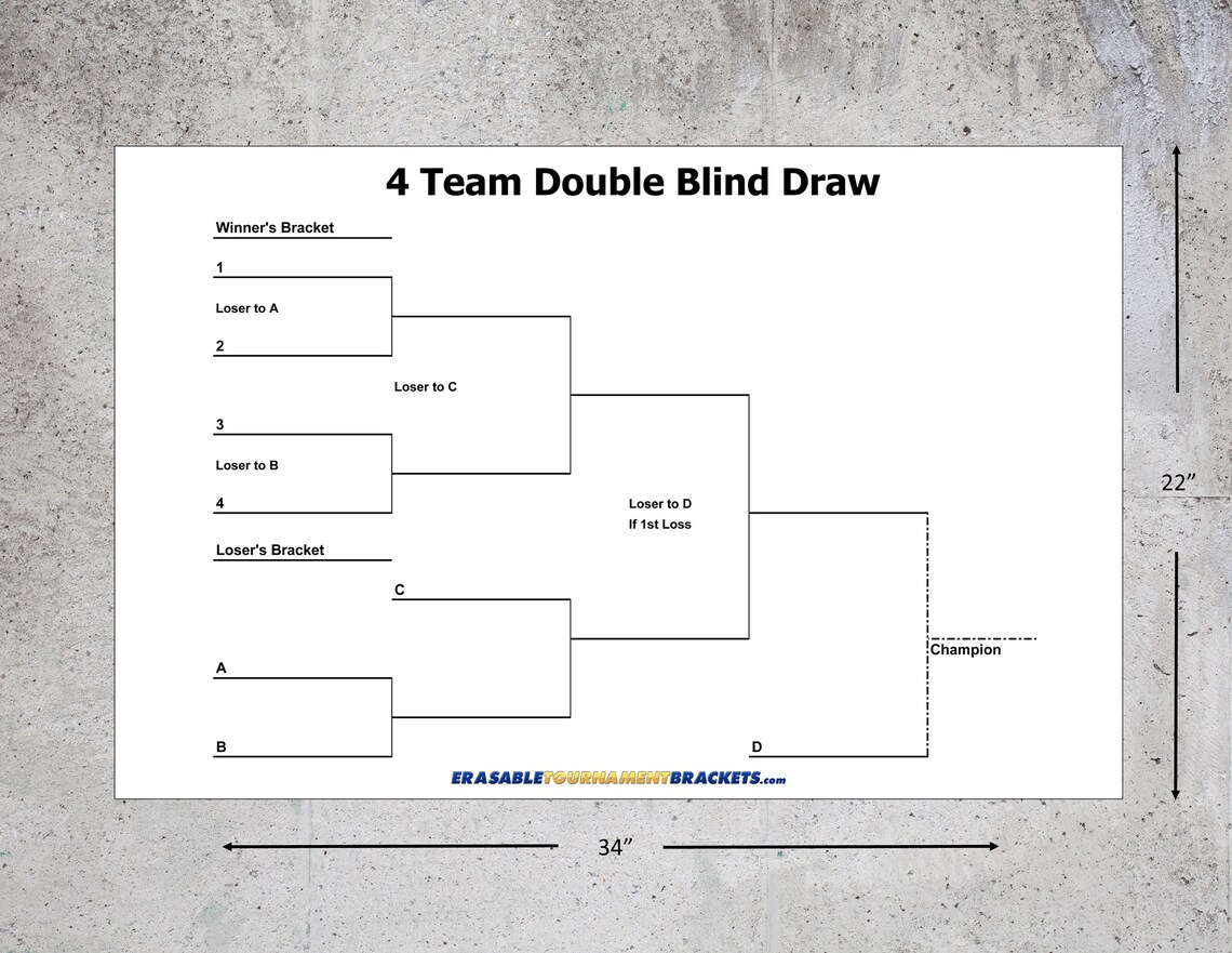 Erasable Tournament Bracket Double Elimination Blind Draw 4 Team/player