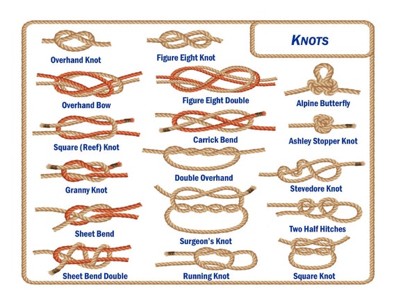 How To Tie Knot Picture Laminated Guide - Knots For Boating Camping and  More - Perfect Scout Accessory - Slip Knots Bow Knots and More!