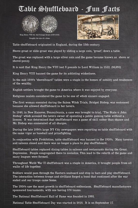 Table Shuffleboard Fun Facts History Of The Game Poster Etsy