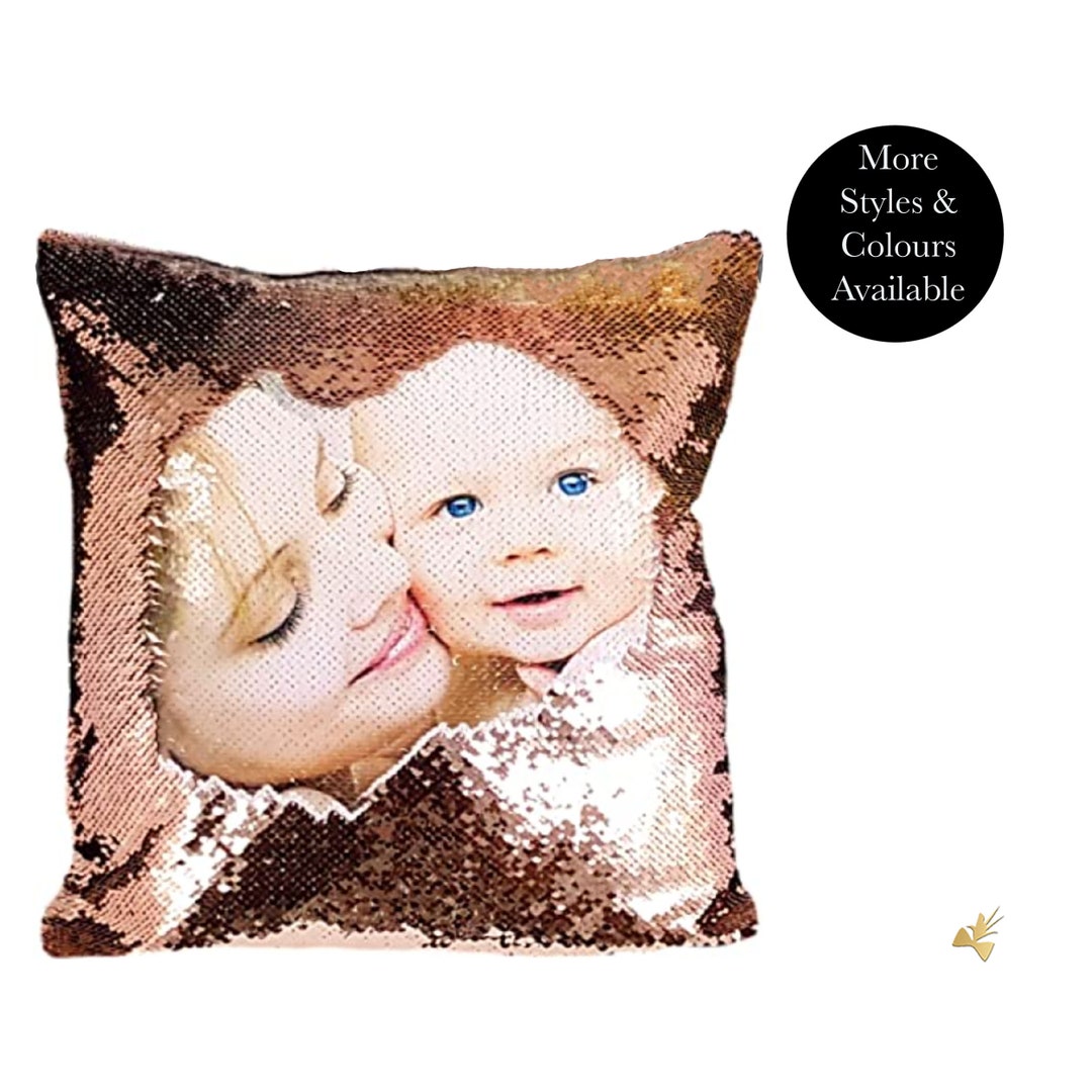 Custom Sequin Photo Cushion, Personalised Photo Cushion, Cushion Cover