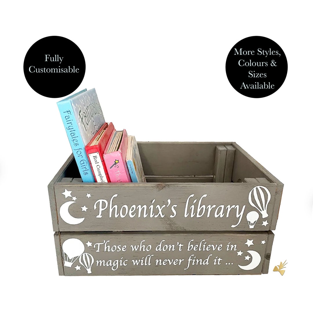 Book Storage Box, Personalised Kids Book Storage Crate, Custom Kids