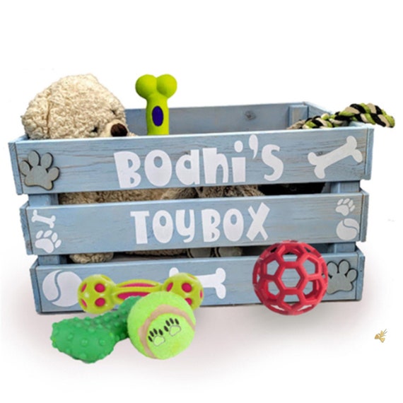 Personalised Dog Toy Storage Box, Wooden Dog Toy Box With Name, Custom Pet Storage Crate, Puppy Toy Box, Dog Accessories Holder UK Home Use