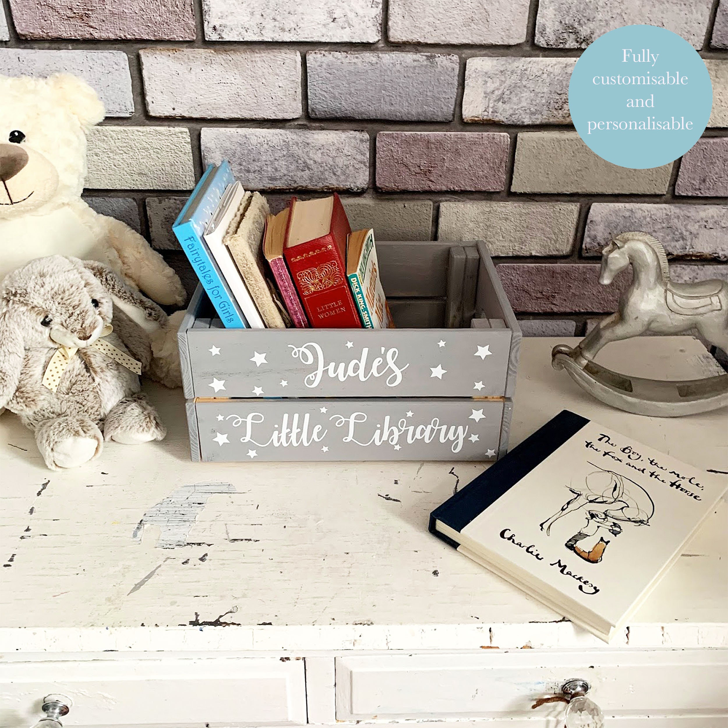 Book storage box Personalised kids book storage crate Custom Etsy