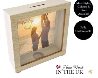 Personalised money box frame, Custom photo money boxes, Personalised savings jar, Personalised Holiday fund, Personalised Wedding fund gift