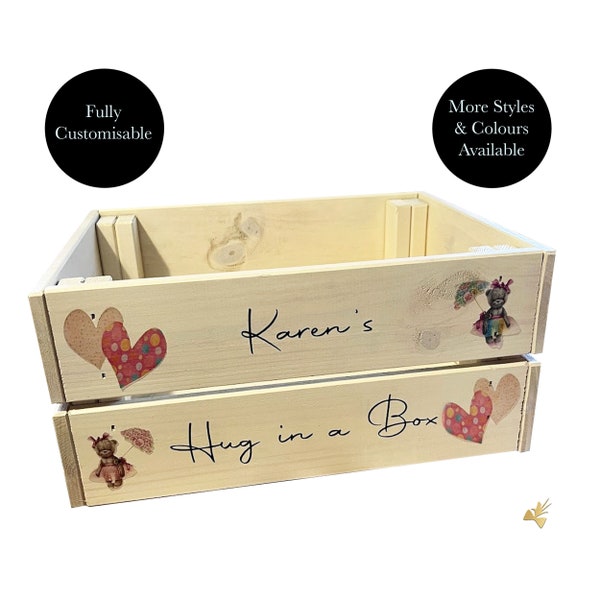 Hug in a box pamper box, Personalised self care box, Personalised wooden crate for 40th birthday gifts for women, Custom self care gift