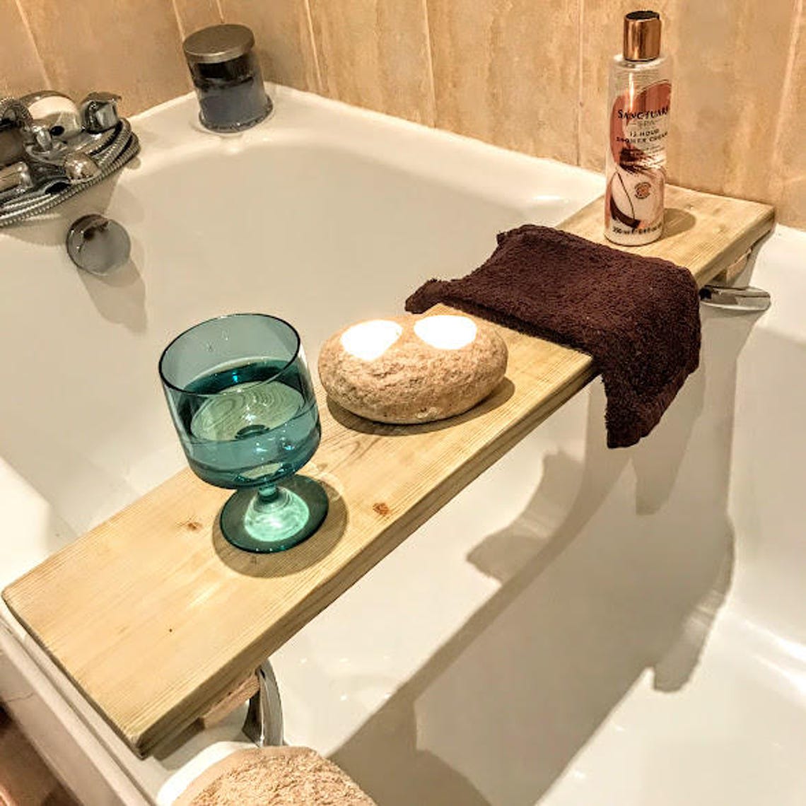 Personalised bath caddy Custom wood bath caddy Rustic bath Etsy