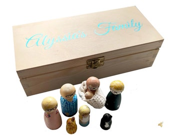 Family of 8 eight custom peg dolls including pets, Personalised wooden peg doll, Custom family dolls, Personalised handmade wooden toys