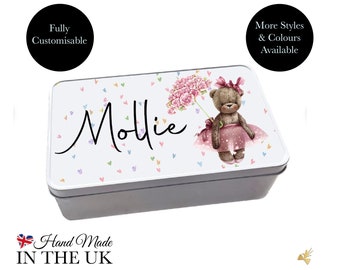 Cute personalised tin box with lid for tin anniversary gift, Personalised large lip balm tin, Personalised cute small tin box for dog treats