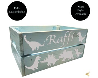 Personalised book storage box for kids, Dinosaur theme book storage crate, Custom kids storage box for story books, Children's book box
