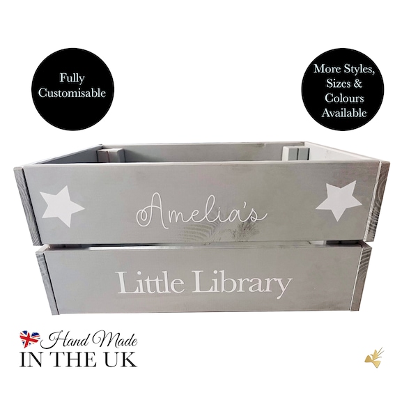 Personalised kids book storage crate, Custom kids storage box, Baby shower gift, First birthday gift for girls, 1st birthday gift for boys