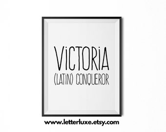 Victoria Name Meaning Art, Printable Baby Shower Gift, Nursery Printable Art, Digital Print, Party Art, Nursery Decor, Typography Wall Decor