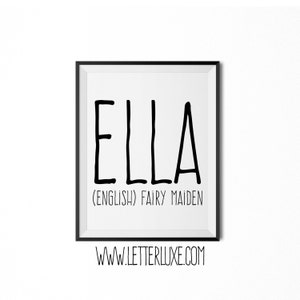 Ella Name Meaning Art, Ella Gift, Printable Baby Shower Gift, Nursery Printable Art, Digital Print, Nursery Decor, Typography Wall Decor