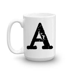 Taza con inicial, letra A, taza de cerámica de 15 oz, taza de oficina, taza para diestros o zurdos, taza de oficina, regalo de inauguración de la casa, amigo secreto, regalo para papá