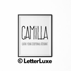 Camilla Name Meaning Art, Camilla Printable Baby Shower Gift, Nursery Printable Art, Digital Print, Nursery Decor, Typography Wall Decor