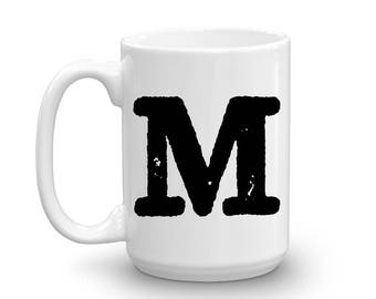 Initial Mug, Letter M, 15oz Ceramic Cup, Son-in-Law Gift Mug, Right-Handed or Left-Handed Mug, Office Mug, Housewarming Gift, Secret Santa