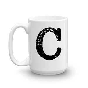 Taza con inicial, letra C, taza de cerámica de 15 oz, taza de regalo para papá, taza para diestros o zurdos, taza de oficina, regalo de inauguración de la casa, amigo secreto, recuerdo
