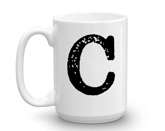 Initial Mug, Letter C, 15oz Ceramic Cup, Dad Gift Mug, Right-Handed or Left-Handed Mug, Office Mug, Housewarming Gift, Secret Santa, Favor