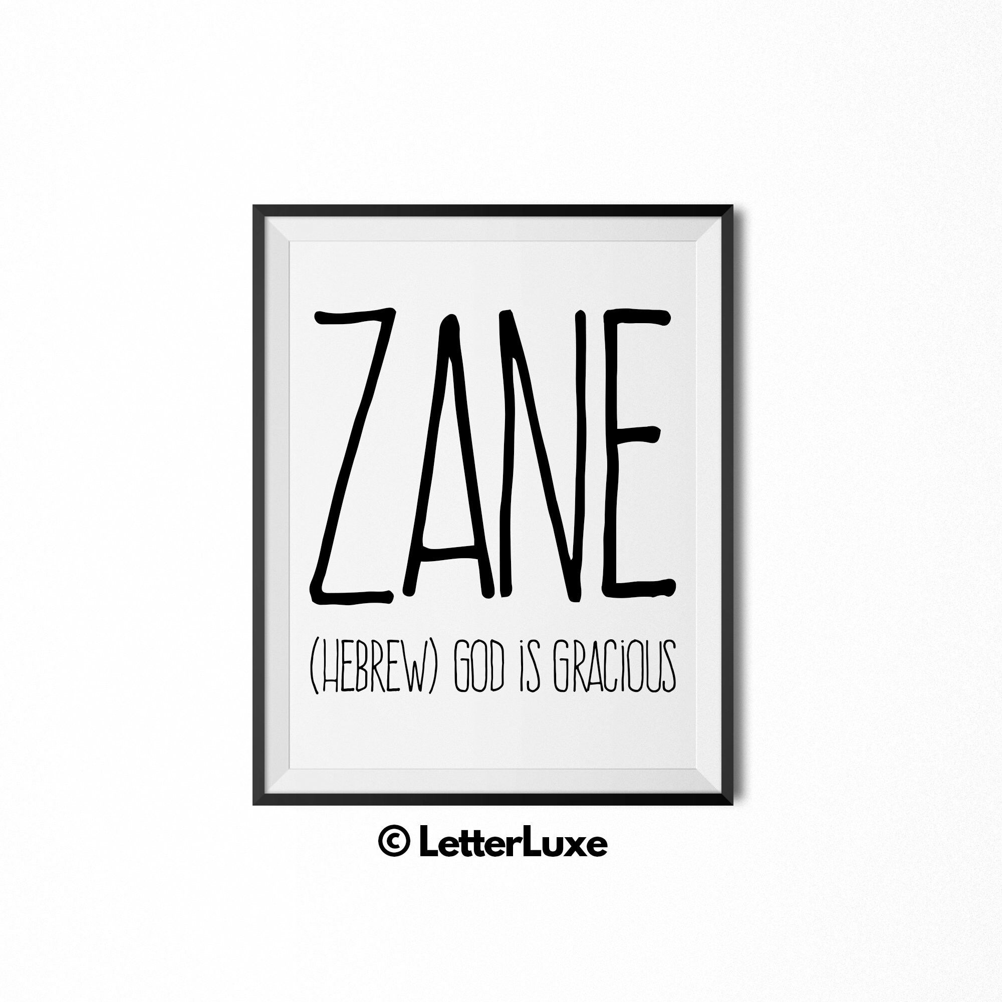 Zane Name Meaning Art Zane Gift Zane Printable Baby Shower Etsy UK
