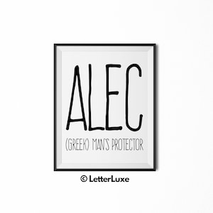 Alec Printable Kids Gift, Alec Gift, Name Meaning Art, Baby Shower Gift, Nursery Art, Digital Print, Nursery Decor, Typography Wall Decor