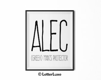 Alec Printable Kids Gift, Alec Gift, Name Meaning Art, Baby Shower Gift, Nursery Art, Digital Print, Nursery Decor, Typography Wall Decor