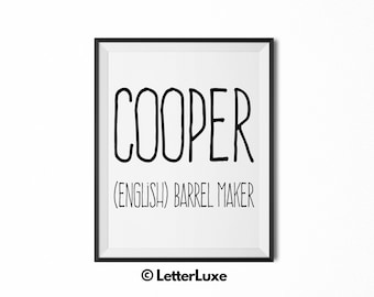 Cooper Name Meaning Art, Cooper Printable Baby Shower Gift, Nursery Printable Art, Digital Print, Nursery Decor, Typography Wall Decor