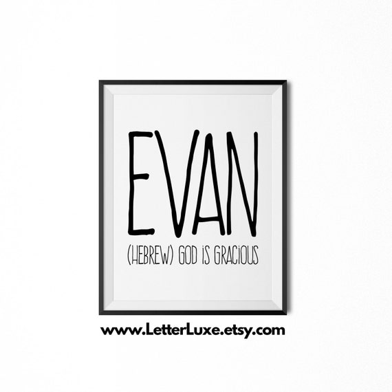 Evan Printable Kids Gift Evan Gift Name Meaning Art Baby | Etsy