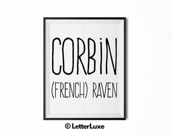Corbin Name Meaning Art, Corbin Gift, Printable Baby Shower Gift, Nursery Printable Art, Digital Nursery Print, Birthday Party Wall Decor