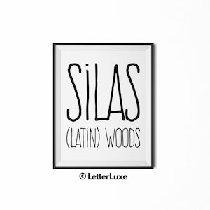 Silas Name Meaning Art, Silas Gift Printable Baby Shower Gift, Nursery Printable Art, Digital Print, Nursery Decor, Typography Wall Decor