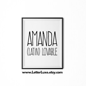 Amanda Name Meaning Art, Printable Baby Shower Gift, Nursery Printable, Definition Digital Print, Nursery Decor, Typography Wall Decor