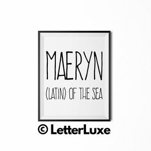 Maeryn Name Bedeutung Kunst, druckbare Babyparty Geschenk, Kinderzimmer druckbare Kunst, Digitaldruck, Kinderzimmer Dekor, Typografie Wanddekor