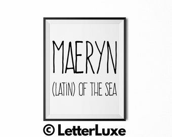 Maeryn Name Meaning Art, Printable Baby Shower Gift, Nursery Printable Art, Digital Print, Nursery Decor, Typography Wall Decor