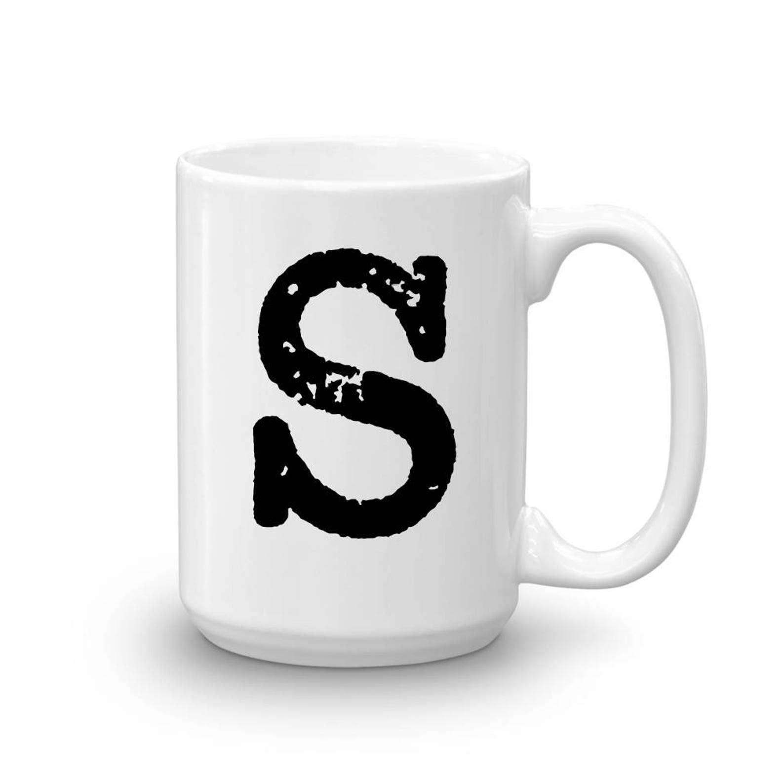 Initial Mug Letter S 15oz Ceramic Cup Dad Gift Mug Etsy