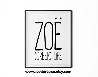 Zoë Name Meaning Art, Zoe Gift, Printable Baby Shower Gift, Nursery Printable Art, Digital Print, Nursery Decor, Typography Wall Decor