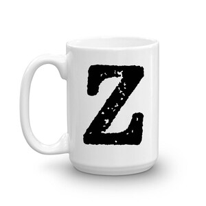 Taza con inicial, letra Z, taza de cerámica de 15 oz, taza de regalo para padrinos de boda, taza para diestros o zurdos, taza de oficina, regalo de inauguración de la casa, amigo secreto