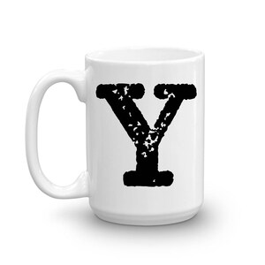 Taza con inicial, letra Y, taza de cerámica de 15 oz, taza de regalo para padrinos de boda, taza para diestros o zurdos, taza de oficina, regalo de inauguración de la casa, amigo secreto
