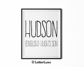 Hudson Name Meaning Art, Hudson Gift, Printable Baby Shower Gift, Nursery Printable Art, Digital Nursery Print, Birthday Party Wall Decor