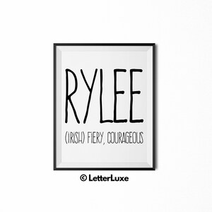 Rylee Name Meaning Art, Rylee Gift, Printable Baby Shower Gift, Nursery Printable Art, Digital Print, Nursery Decor, Typography Wall Decor