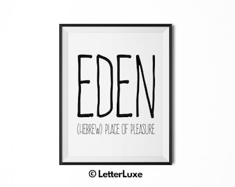 Eden Name Meaning Art, Eden Gift, Printable Baby Shower Gift, Nursery Printable Art, Digital Print, Nursery Decor, Typography Wall Decor