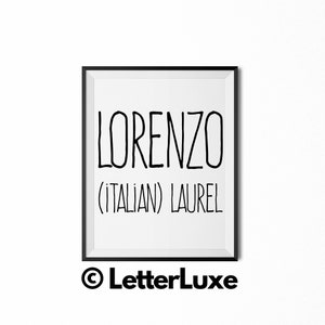 Lorenzo Printable Kids Gift, Lorenzo Name Meaning Art, Baby Shower Gift, Nursery Art, Digital Print, Nursery Decor, Typography Wall Decor