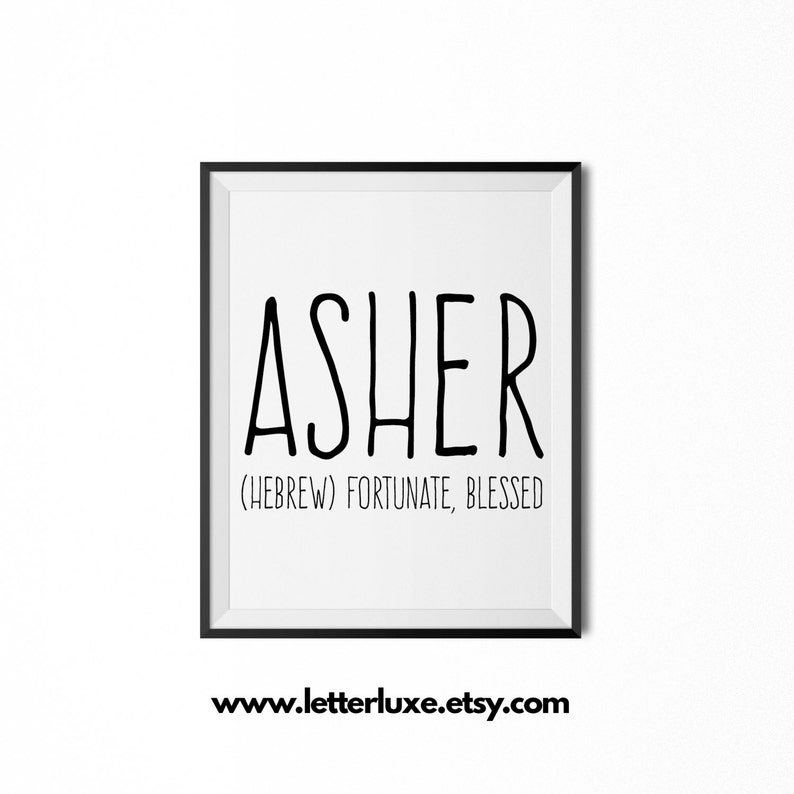 Asher Name Meaning Art Printable Baby Shower Gift Nursery Etsy