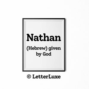 Nathan Name Meaning Sign, Nathan Gift, Printable Baby Shower Gift, Birthday Decoration, Art Print, Nursery Bedroom Wall Decor Dorm Poster